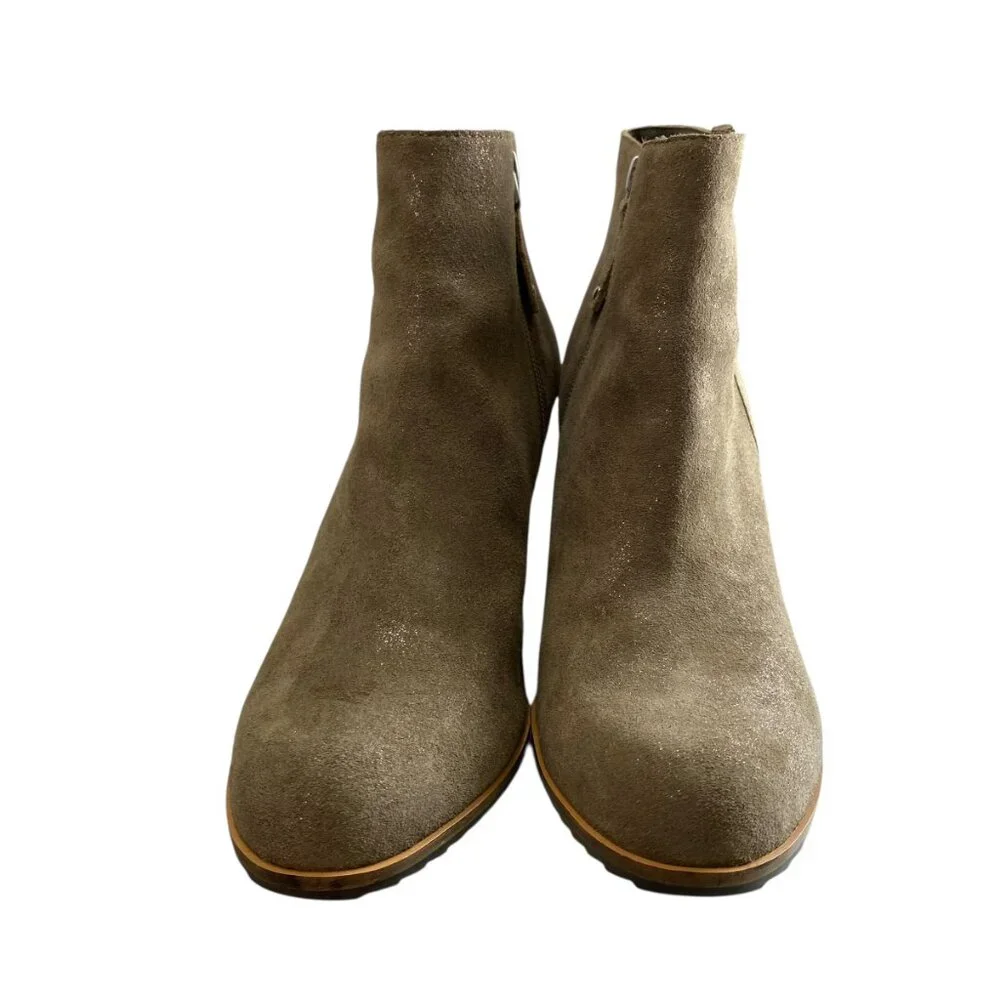Linea‎ Paolo Suede Leather Wedge Ankle Booties Womens 9M Taupe Shimmer Zipper
